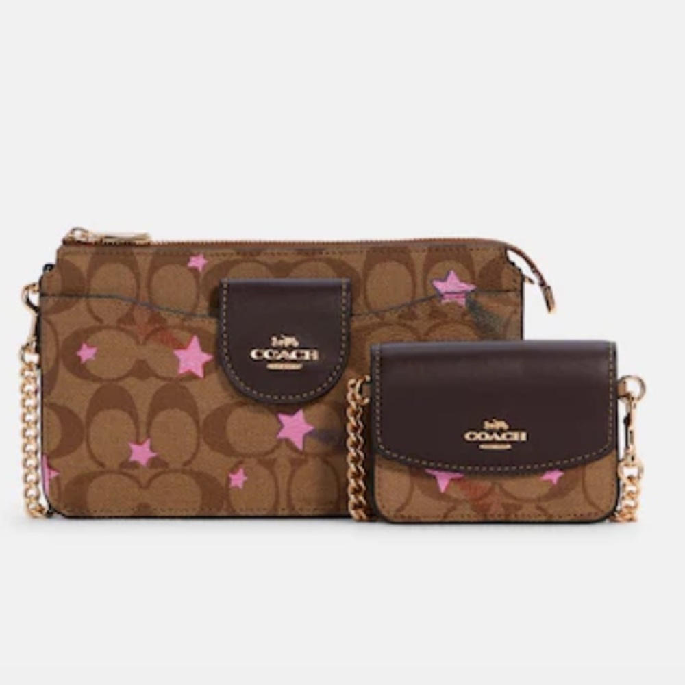 COACH Poppy Crossbody With Card Case In Signature Canvas With Disco Star Print - Picture 13 of 16